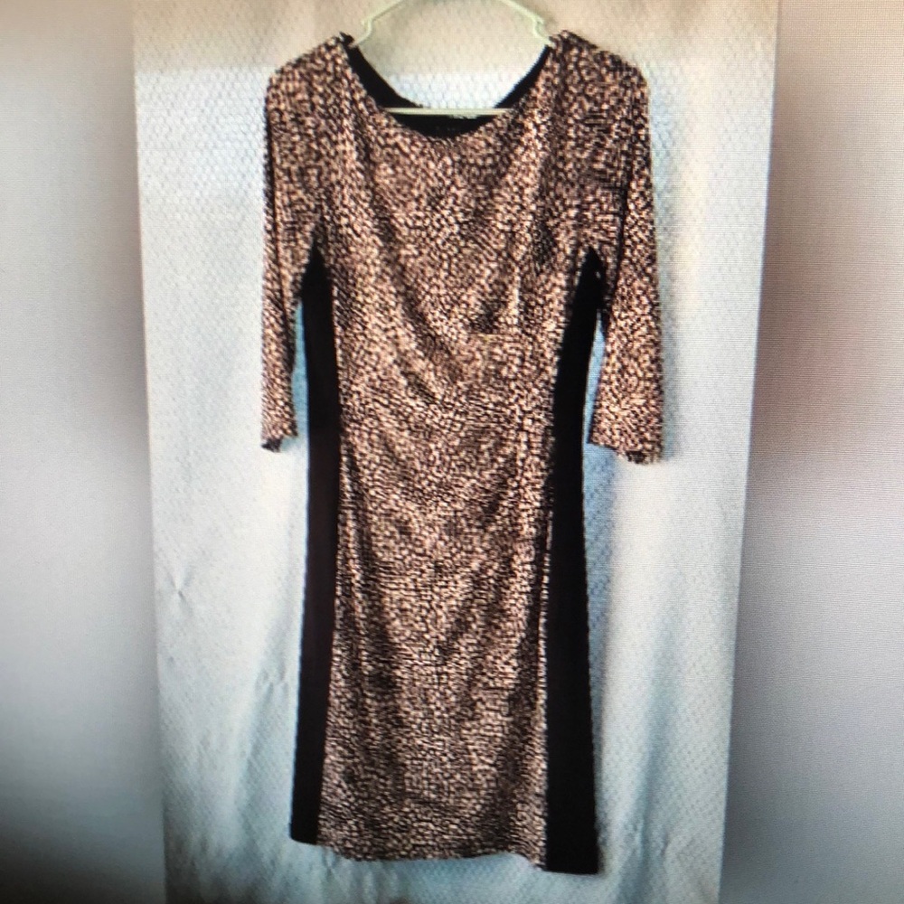 Lauren Ralph Lauren Black 3/4 Sleeve Ruched Slimming Dress Sz 8